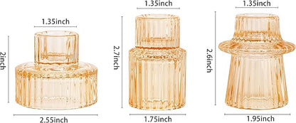 Vixdonos Glass Candlestick Holders Tealight Candle Holders for Table Centerpieces, Wedding Decor and Dinner Party (3 Pcs, Yellow)