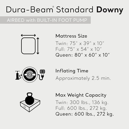 Intex 64763E Dura-Beam Standard Downy Air Mattress: Fiber-Tech – Queen Size – Built-in Foot Pump – 10in Bed Height – 600lb Weight Capacity