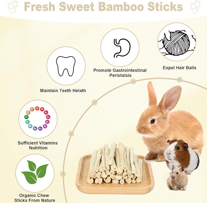 900g Sweet Bamboo Chew Sticks for Rabbits, Chinchilla Rabbit Toys Guinea Pig Chews Sticks, Natural Rabbit Bunny Molar Treats Snacks Toys for Chinchilla, Guinea Pig, Hamster Small Animals-Mewly Pet