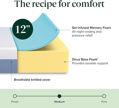 ZINUS 12 Inch King Cooling Essential Memory Foam Mattress [NewVersion], Fiberglass Free, Medium Feel, Breathable Cooling Layers, Certified Safe Materials
