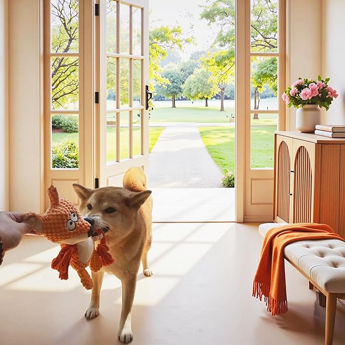 Nana Petit Fox Squeaky Dog Toys for Small & Medium Dogs – Plush Chew Toy, Interactive Puppy Teething Toys for Aggressive Chewers, Cute Stuffed Animal for Play, Training & Indoor Fun-Mewly Pet