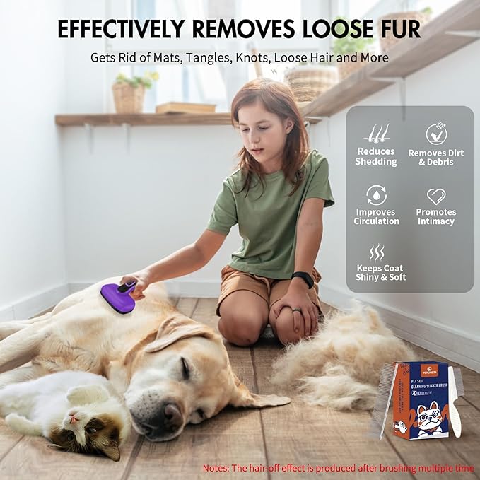 3 PCS Dog Grooming Brush Kit – Self Cleaning Slicker Brush for Shedding Short & Long Haired Dogs & Cats. Removes Loose Fur, Undercoat, Mats, Tangles for Small, Medium & Large Pets. Purple-Mewly Pet