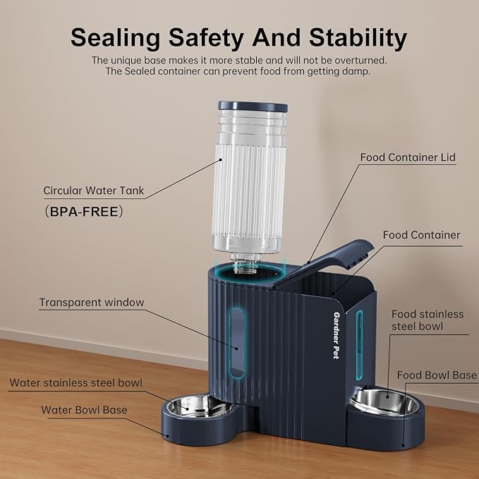 Gardner Pet Automatic Gravity Cat Food Feeder and Water Dispenser Stainless Steel Two-in-One Set Large Capacity Dispenser for Pets Dogs, Puppies, Kittens-Mewly Pet