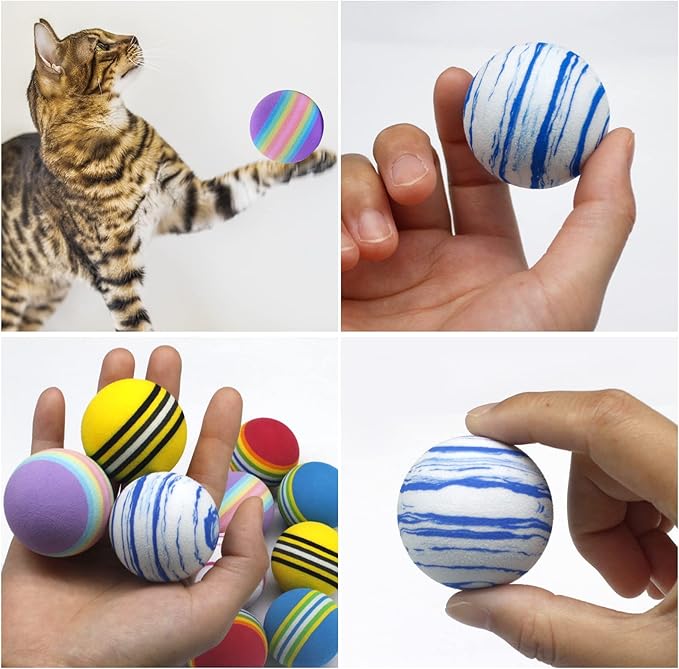 BLMHTWO 12PCS Rainbow Cat Toys, EVA Foam Balls 1.65inch Lightweight Colorful Interactive Pet Balls for Cats, Kittens, Puppy (6 Colors)-Mewly Pet