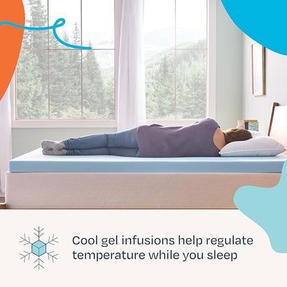 LINENSPA Memory Foam Mattress Topper - 3 Inch Gel Infused Memory Foam - Plush Feel - Cooling and Pressure Relieving - CertiPUR Certified - Dorm Room Essentials - Twin XL Size