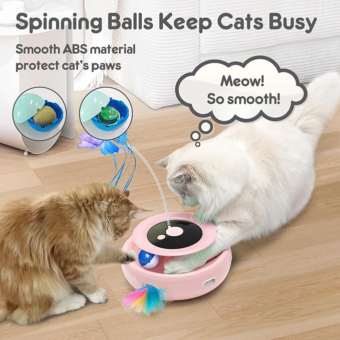 ORSDA Cat Toy, 3-in-1 Automatic Interactive Electronic Moving Ambush Feather, Fluttering Butterfly, Track Balls, USB Rechargeable Powered Smart Indoor Exercise Kicker-Mewly Pet