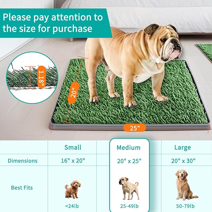 Dog Grass Pad with Tray 25"X20" - Portable Dog Litter Box for Balcony/Patio, Indoor/Outdoor Artificial Turf Pet Potty for Puppy Training, with Washable Pee Pad and Fake Grass Mat-Mewly Pet