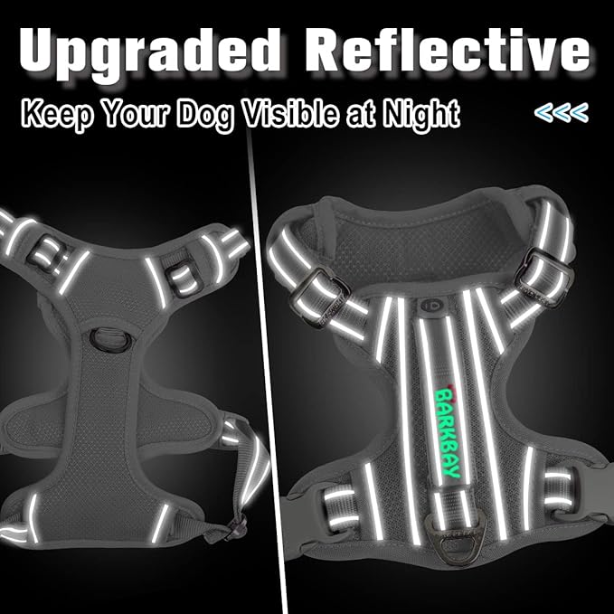BARKBAY Dog Harness No Pull with ID Tag Pocket - Heavy Duty, Reflective, Easy Control for Large Dogs(Grey,L)-Mewly Pet