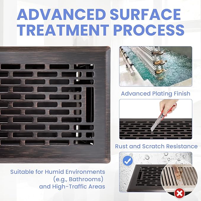 4x10 Inches 6 Pack Heavy Duty Walkable Floor Register - Easy Adjust Air Supply Lever Decorative Floor Vent Covers, Boston Design Vent Covers for Home - Oil Rubbed Bronze