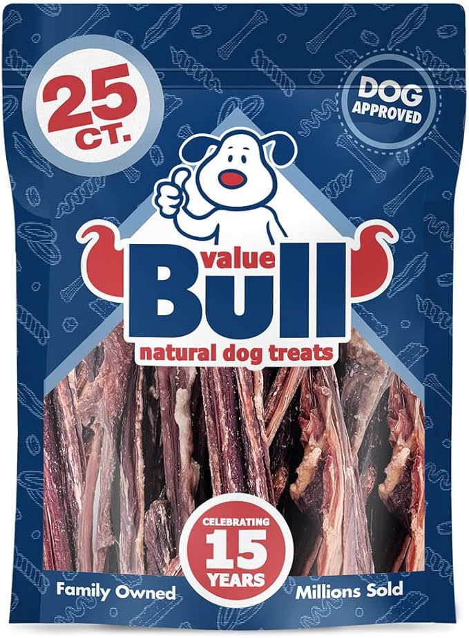 ValueBull Beef Jerky Gullet Sticks, Premium Dog Chews, 6 Inch, 25 Count - Natural Collagen, Glucosamine & Chondroitin for Joint Health, Single-Ingredient Beef Esophagus-Mewly Pet