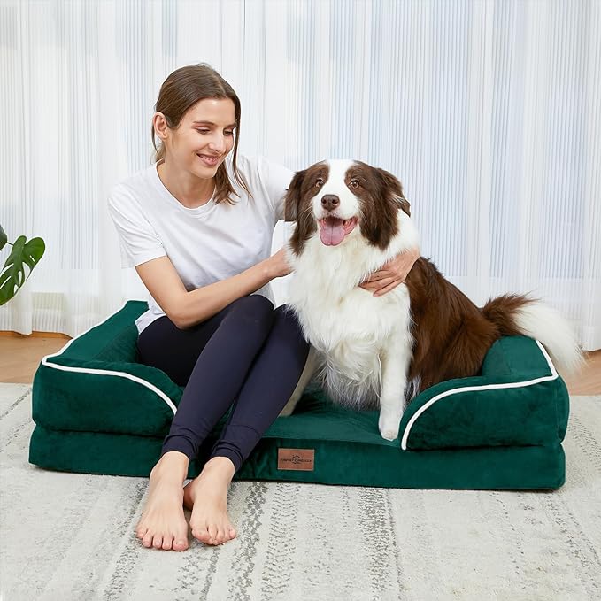 Comfort Expression Medium Dog Beds Waterproof Orthopedic Foam Dog Sofa Beds for Medium Large Dogs Comfy Pet Bed with Washable Removable Cover & Non-Slip Bottom(Medium,Emerald)-Mewly Pet