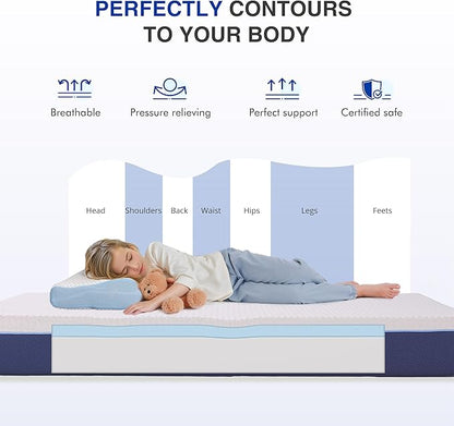6 Inch Twin Size Mattress for Kids, Gel Cooling Memory Foam Mattress in A Box, Medium Firm Feel for Back Pain Relief, CertiPUR US Certified