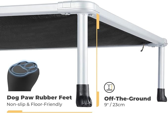 Veehoo Chewproof Elevated Dog Bed - Cooling Raised Pet Cot, Breathable Mesh, Washable & Non-Slip for Large Dogs, Indoor/Outdoor, Black Mat and Silver Metal Frame, 49x33inches (Model CWC2203B03)-Mewly Pet