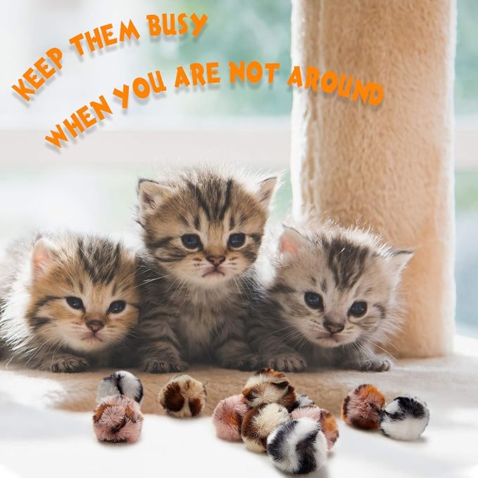 Weewooday 12 Pieces Cat Pom Pom Balls Toys Large Fuzzy Cat Ball Artificial Large Plush Ball for Cats Pets Interactive Playing Indoor(Pink,Leopard)-Mewly Pet