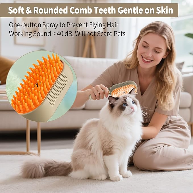 Cat Steam Brush for Shedding 4 in 1 Dog Brush with Steam Pet Hair Cleaning Brush Comb for Spray Pet Grooming for Long & Short Haired Pets Comb for Cats (Brown)-Mewly Pet