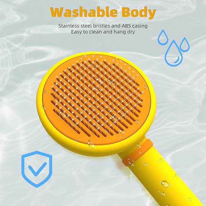 Cat Brush for Shedding, Self-Cleaning Slicker Brush for Indoor Cats, Gently Remove Loose Fur, Pet Grooming Massage Deshedding Tool, Suits Long & Short Haried Cats and Dogs-Mewly Pet