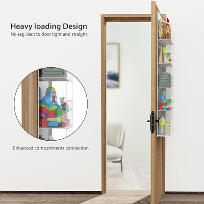 Univivi 5-Shelf Fabric Door Storage Over Door Hanging Organizer with 5 Clear Plastic Pockets & 2 Big Metal Hooks Nursery Closet Cabinet Wall Mount Hanging Storage Organizers for Baby Nursery