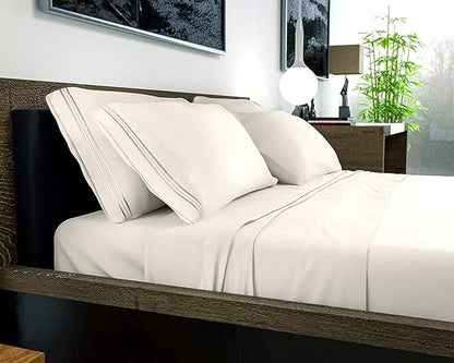 DREAMCARE Sheets Full Size Bed - Cooling Bed Sheets - 6pcs Set - Full Sheet Set - Full Size Sheets - Full Size Sheet Sets Soft & Long Lasting 100% Fine Brushed Polyester with Side Pocket - Ivory