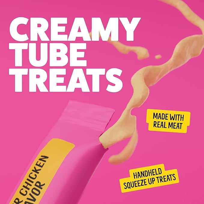 BONKERS Mixx, Wet Lickable Tube Tender Chicken Flavor Cat Treats, Real Meat Treats, Treats for Training or Food Topper, for All Breeds and Ages, Value Pack (15 Pack, 60 Tubes)-Mewly Pet
