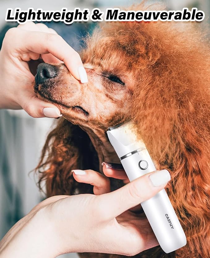 Casfuy Cordless Dog Paw Trimmer - Low Noise Small Dog Clippers with Double Blades USB Rechargeable Grooming Clipper for Dogs Cats and Small Pets for Trimming Hair Around Paws, Eyes, Ears, Face, Rump-Mewly Pet