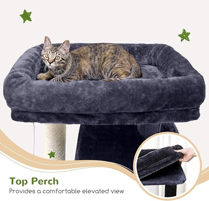 Globlazer Heavy Duty Cat Tree, 70 inch Sturdy Cat Tree for Indoor Cats Extra Large Cat Tower with Scratching Post, Hammock, Cat Condo for Adult Cats Kittens, F70 Pro, Dark Grey-Mewly Pet