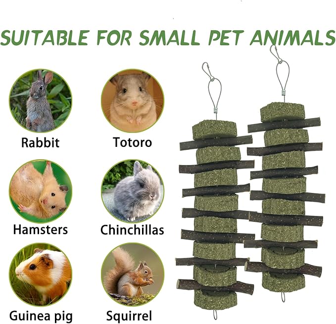 Rabbit Chew Toys for Teeth Grinding Bunny Treats 100% Natural Wood Timothy Grass Treats for Guinea Pigs Chinchillas Hamsters 6pcs-Mewly Pet