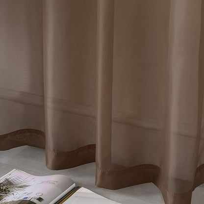 DUALIFE Chocoalate Brown Sheer Curtains 108 Inches Long Voile Panels Drapes Grommet Curtain Sheers for Living Room Transparent Bedroom Light Filtering Window Treatments 2 Panels 52x108 Inch Dark Brown