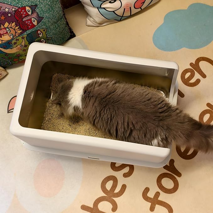 LIHONG Stainless Steel Cat Litter Box, XL Metal with Lid, Cat Litter Pan for Large Cats, Non-Sticky Large Kitty Litter Box, Anti-Leakage, 23.5" X 15.5" X 14" XXL-Mewly Pet