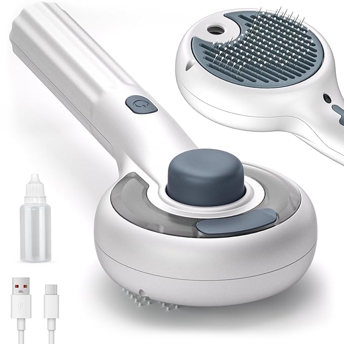 Cat Steam Brush for Indoor Cats – 3-in-1 Grooming Tool with Water Spray, Self-Cleaning Hair Comb for Long & Short Haired Cats and Dogs-Mewly Pet