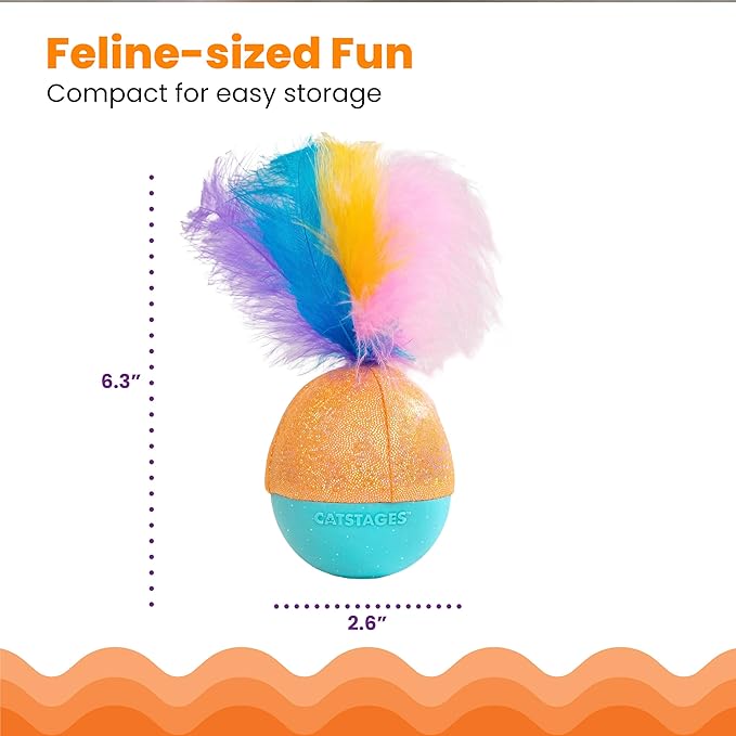 Catstages Whack N' Wobble Ball Intearctive Cat Toy, Weighted Ball with Feathers, Bell, Glitter Fabric & Catnip Oil, Turquoise-Mewly Pet