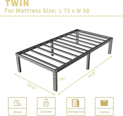 ALDRICH 14 Inch Metal Twin Bed Frame - Single Black Basic Steel Slats Platform, Easy Assembly Heavy Duty Noise Free Bedframes, No Box Spring Needed