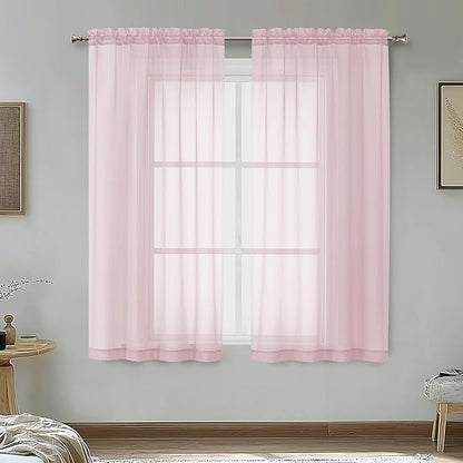 OVZME Blush Pink Sheer Curtains 54 Inches Long 2 Panels - Soft Light Filtering Window Sheer Panels for Living Room/Bedroom, Top Dual Rod Pocket, 1 Pair, Each 42Wx54L Inches