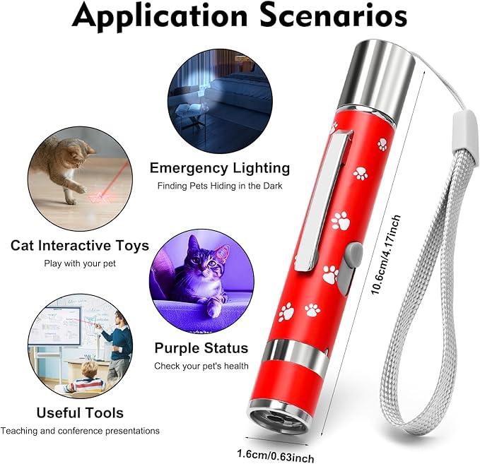 EAWONGEE Cat Toys Rechargeable, Indoor Cats Chase Light, Interactive for Kitty Pet Dog with 3 Light Modes 5 Patterns, Red-Mewly Pet