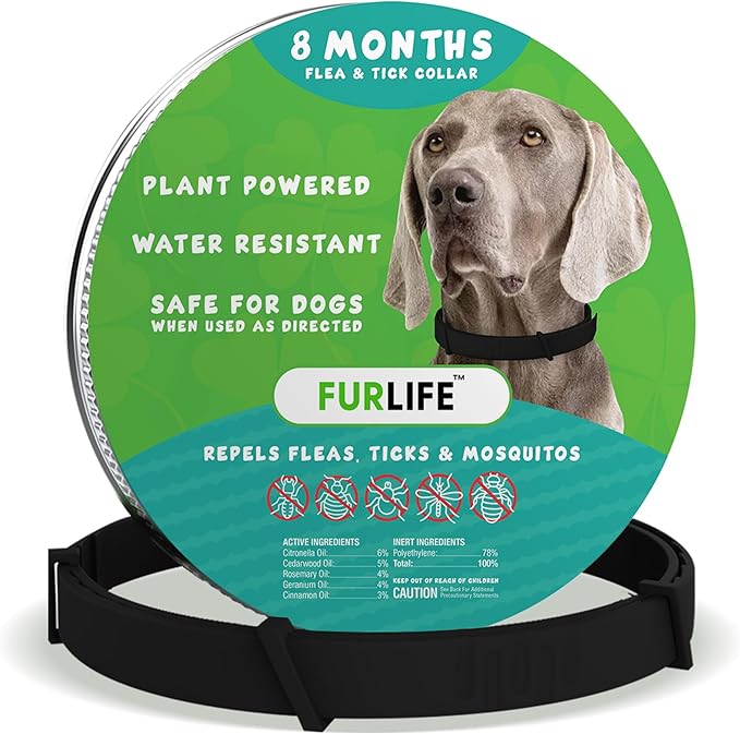 FurLife Flea and Tick Collar for Dogs – Waterproof Black Dog Collar, Pet Supplies for Tick and Flea Prevention for Dogs, Safe for All Breeds-Mewly Pet