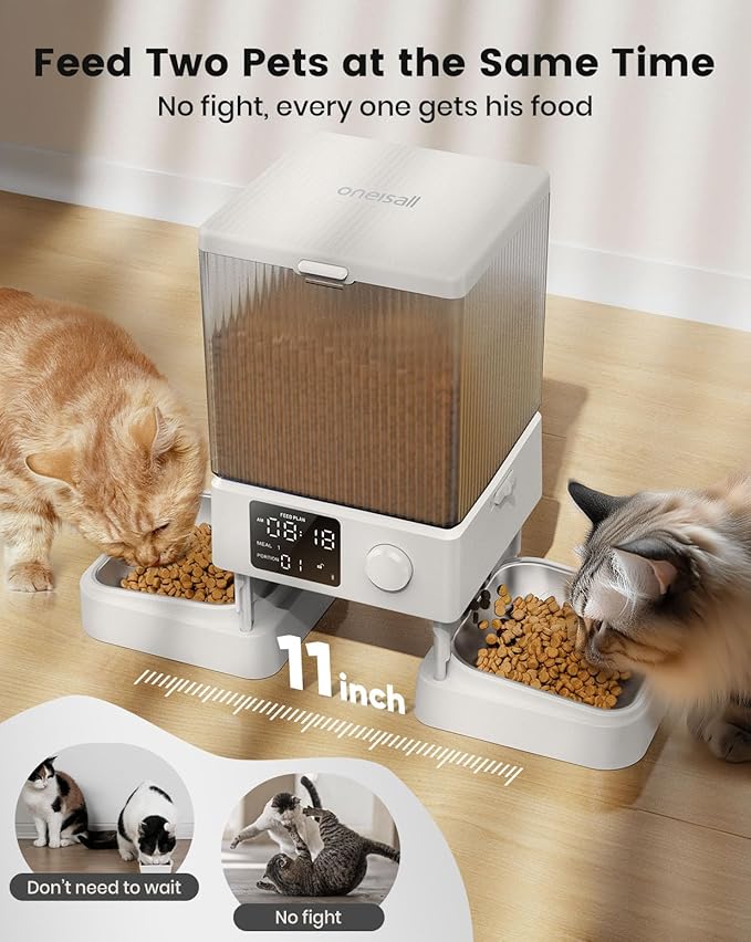 oneisall Automatic Cat Feeder for 2 Cats, 20 Cups/5L Automatic Cat Food Dispenser for Small Pets Indoor, Timed Cat Feeder for Dry Food(White)-Mewly Pet