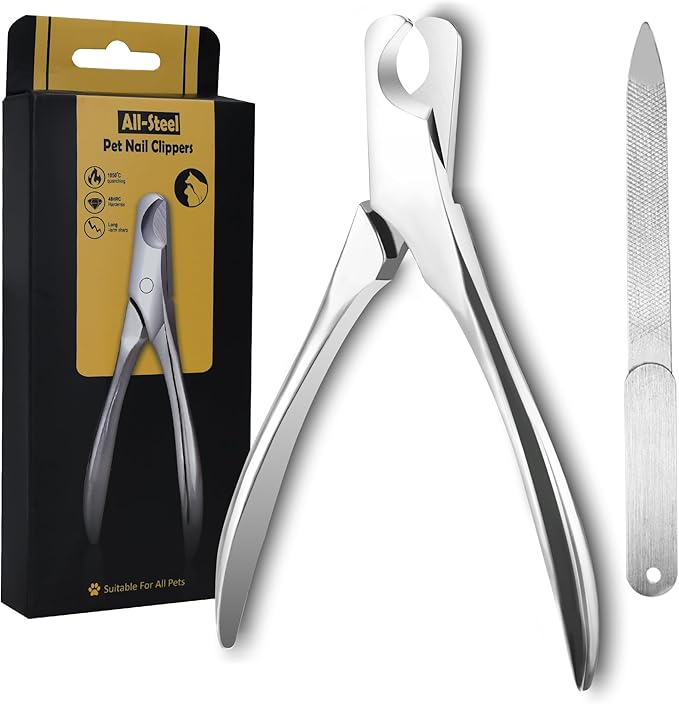 Pet Nail Clippers for Large Dogs, Wide-Opening Dog Nail Trimmer with All-Steel Material Sharp Durable Blades Built-in Spring, Professional Grooming Tool with Free Nail File for All Dogs & Cats-Mewly Pet