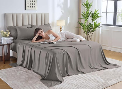 Full Sheets by Pure Bamboo, Genuine 100% Organic Viscose Derived from Bamboo Bed Sheet Set, Luxuriously Soft & Cooling, Double Stitching, Lifetime Quality Promise (Full, Graphite)
