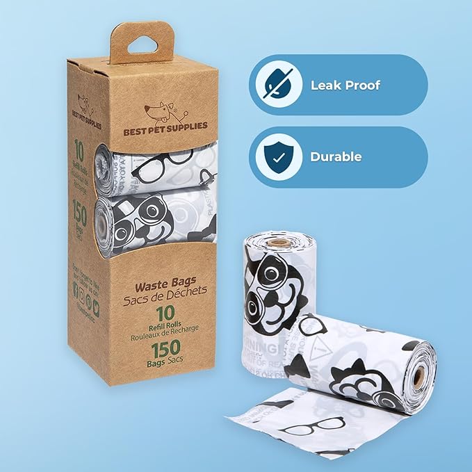 Best Pet Supplies Dog Poop Bags (240 Bags) for Waste Refuse Cleanup, Doggy Roll Replacements for Outdoor Puppy Walking and Travel, Leak Proof and Tear Resistant, Thick Plastic - White-Mewly Pet