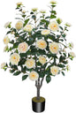 3.6FT Artificial Camellia Fake Tree, Artificial Plants & Flowers with 32 Yellow Pink Flowers for Door Front Decoration Porch Patio Living Room Office Indoor Outdoor Decoration (Contains Dried Moss)