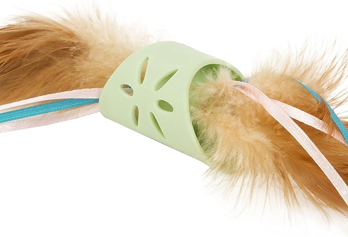 SmartyKat Flutter Roller Feather & Ribbon Chase Cat Toy - Green, One Size-Mewly Pet