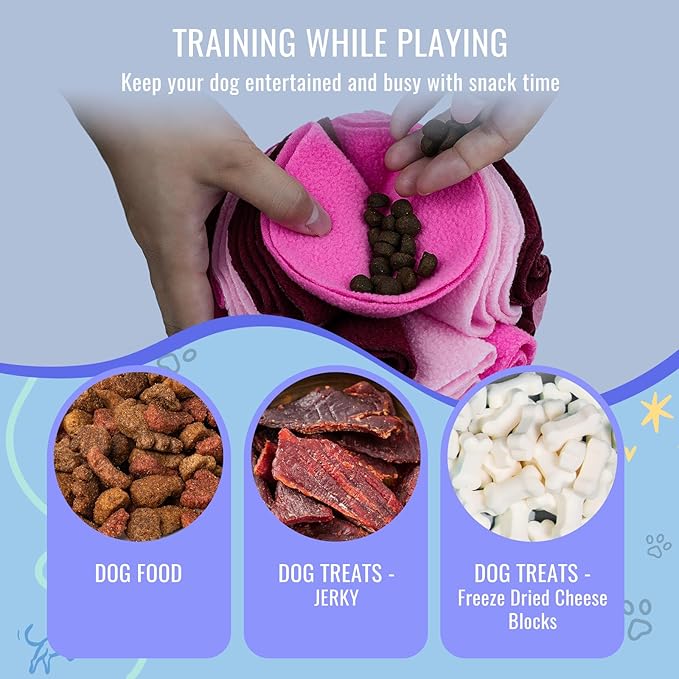 Pet Snuffle Ball, Puzzle Sniffing Interactive Dog Ball for Blind Dogs Training Stress Relief Dog Enrichment Toys Treat Machine Washable (Fantasy Pink, 10cm)-Mewly Pet