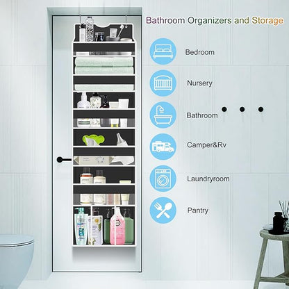 Over The Door Organizer Closet,6 Bins 12 Side Pockets,Hanging Organizer,Anti Tilt 50 lbs Load Organizers and Storage with Clear Window for Bedroom,Nursery,Rv,Bathroom,Camper(Black)