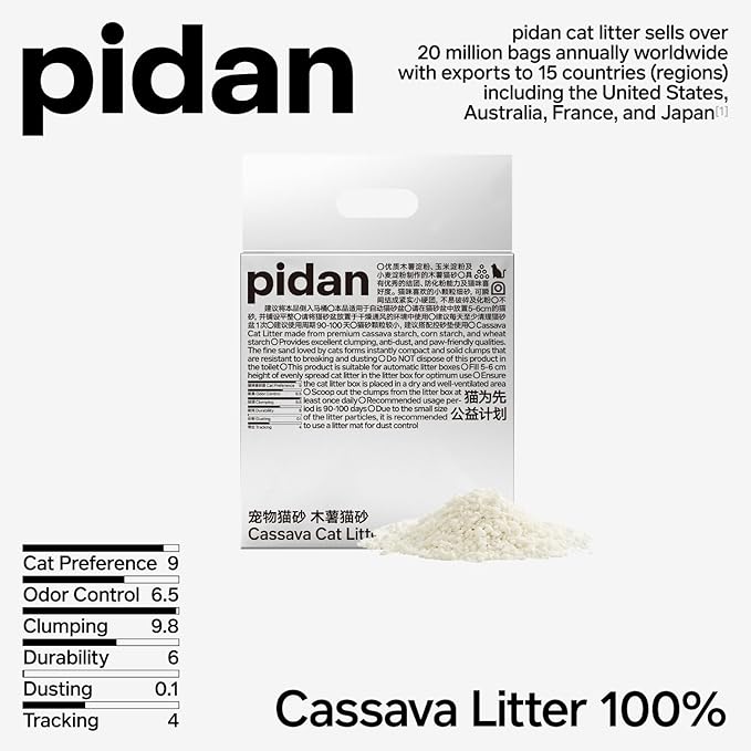 pidan Cassava Cat Litter clumping,Odor Control,Plant-Based Natural Ingredients,Ultra Absorbent and Fast Drying,Low,Dust,Scented (5.3lb×2bags)-Mewly Pet