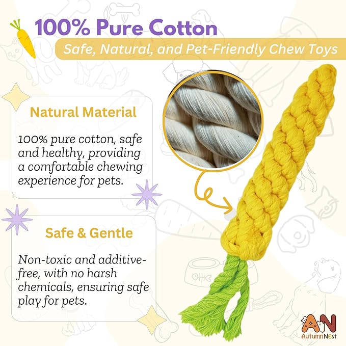 3PCS Yellow Woven Pet Chew Set, Puppy Teething Chews, Dog Chew Accessories, Cat Interactive Chews, Durable Braided Chews for Pets-Mewly Pet