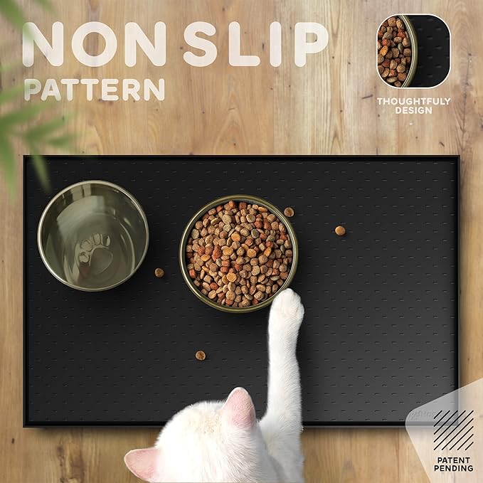 Dog Food Mat - 24x15” Large Silicone Pet Food Mat, Raised Edges for Food and Water Prevent Spill, Waterproof Cat Food Mat Protect Floors,Easy Clean Dog Bowl Mats for Food and Water-Mewly Pet