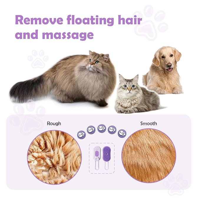 Cat Steam Brush, Rechargeable Pet Steam Grooming Brush with Collapsible Handle, Cat Brushes for Indoor Cats, Cat Water Brush, Detangling and Removing Loose Hair, includes Charging Cable-Mewly Pet