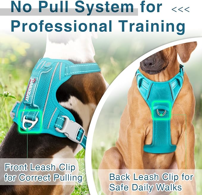 BARKBAY Dog Harness No Pull with ID Tag Pocket - Heavy Duty, Reflective, Easy Control for Large Dogs(Ocean Blue,M)-Mewly Pet