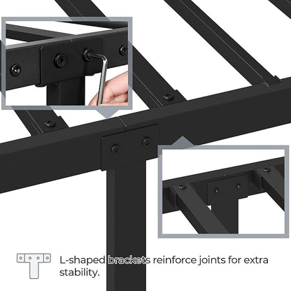 Yaheetech Queen Size Metal Platform Bed Frame with Simple Headboard and Footboard, Mattress Foundation for Under Bed Storage, Steel Slat Support, No Box Spring Needed, Easy Assembly, Black