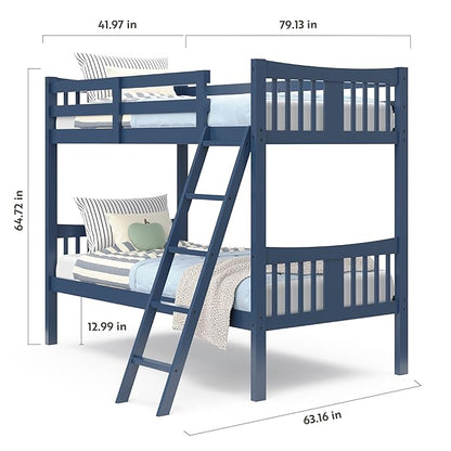 Storkcraft Caribou Bunk Bed Twin Over Twin Bunk Bed (Navy) - GREENGUARD Gold Certified, Twin Bunk Beds for Kids, Converts to 2 Individual Twin Beds, Bunk Beds for Kids