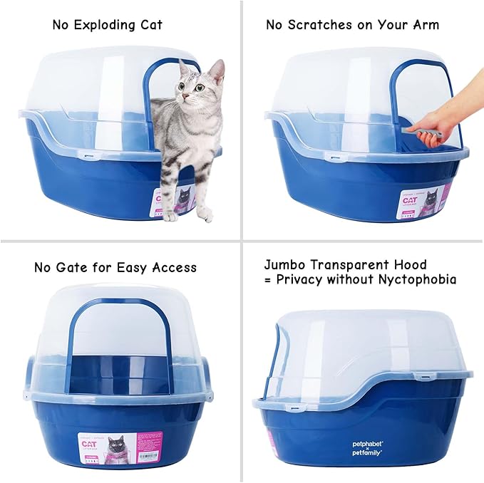 petphabet Covered Litter Box, Jumbo Hooded Cat Litter Box Holds Up to Two Small Cats Simultaneously,Extra Large (Navy Blue)…-Mewly Pet